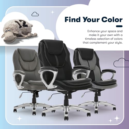 Serta Amplify Executive Office Chair with Faux Leather and Mesh, Adjustable Ergonomic Comfy Seat with Lumbar Support, Modern Computer DeskChairs, Swivel Rolling Wheels, Black