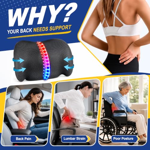 Bangled Lumbar Support Pillow for Car, Memory Foam, Black