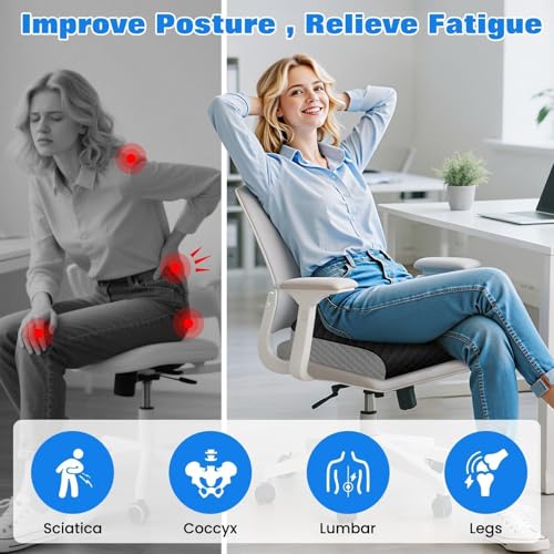 EdenDwell Seat Cushion, Memory Foam Chair Pad for Sciatica & Hip Pain Relief, Non-Slip Cushion for Office, Home, Car, Large Desk Chair Cushion, Washable Cover & Handle, Large, Black