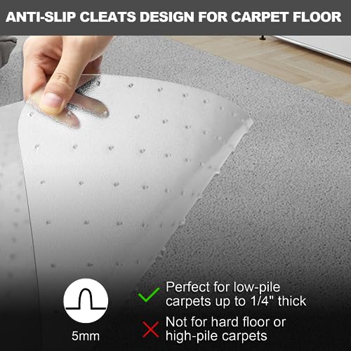 Chair Mat for Carpet- Low Pile (1/4" Thick) Carpet Protector for Office Gaming Computer Desk Chair. Heavy Duty Desk Chair Mat for Carpeted Floors, Semi Transparent (with Lip)
