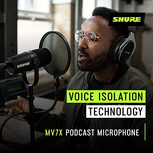Shure MV7X XLR Dynamic Microphone – Voice-Isolating Cardioid Mic for Podcasting, Vocal Recording & Broadcasting, All-Metal, Black