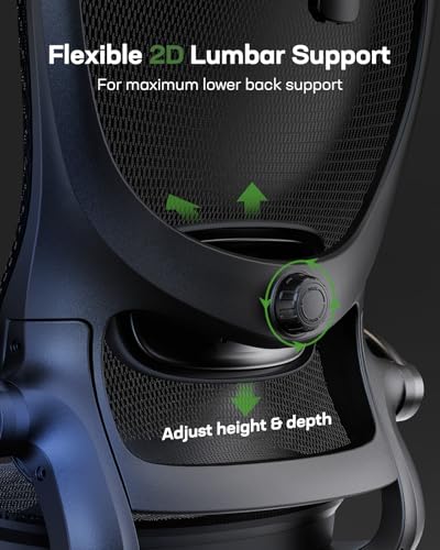 Marsail Ergonomic Mesh Office Chair High Back Home Office Desk Chair with Adaptive Lumbar Support, 2D Headrest, 3D Flip-Up Armrests, Height Adjustable and Rocking Tilt for Home Office and Gaming