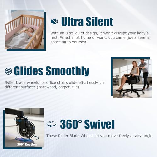 3 Inch Office Chair Wheels Set of 5, Heavy Duty PU Silent Chair Casters 880LBS Load Bearing, Universal 11mm Stem Replacement, Smooth Glide Floor Protecting for Home Office Gaming Desk Computer Chair