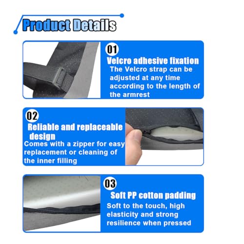 BDZMC 2PCS Car Seat Armrest Covers, Soft & Comfortable Office Chair Arm Pad, Anti-Scratch Car Armrest Cushion, Universal Car Armrest Pillow Protector Cover for Most Cars (Grey)