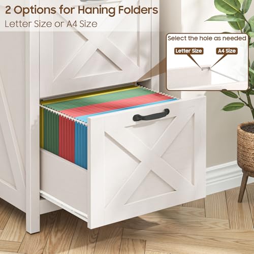 Halitaa 2 Drawer Small File Cabinet with Lock, Farmhouse Vertical Filing Cabinet Fits Letter and A4 Size, Under Desk Wooden File Cabinets for Home Office, Printer Stand, Rustic White