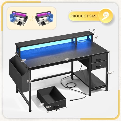 DurayLoly 40" Small Gaming Desk with Remote Control RGB Light for Teen Gamer,10m Full-Color Strip with Wireless Remote,20 Dynamic & 20 Lighting Modes, Effortless Control to Level Up Your Gaming Vibe