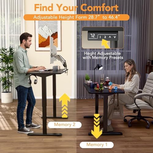 Furmax 55 x 24 Inches Electric Height Adjustable Standing Desk Large Sit Stand Up Desk Home Office Computer Desk Memory Preset with T-Shaped Metal Bracket, Black