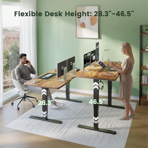 CubiCubi 55 x 28 Large Standing Desk, Height Adjustable Electric Computer Desk, 28" Deep Desktop, Sit Stand up Home Office Workstations with 4 Preset Heights, Rustic Brown