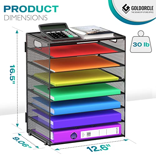 8 Tier Paper Letter Tray Organizer with Handles, Mesh Desk File Holder Storage Organization for Home School Classroom & Office (Black)