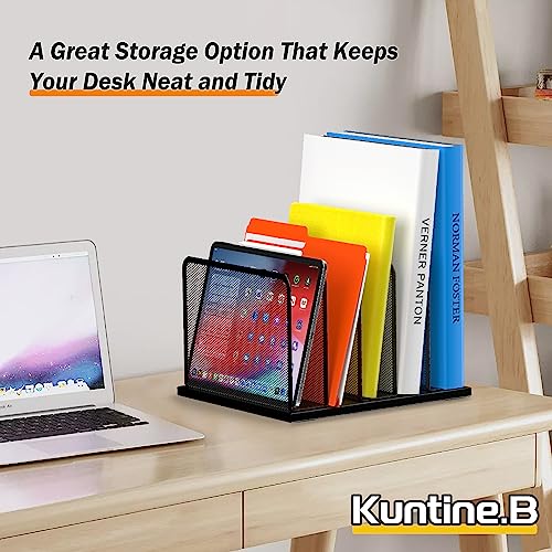 Kuntine.B Desk File Organizer Upright Mesh Desktop Organizer File Sorter Office Organization File Holder for Home, Office & Classroom (Black, 1 Pack 5-Section)