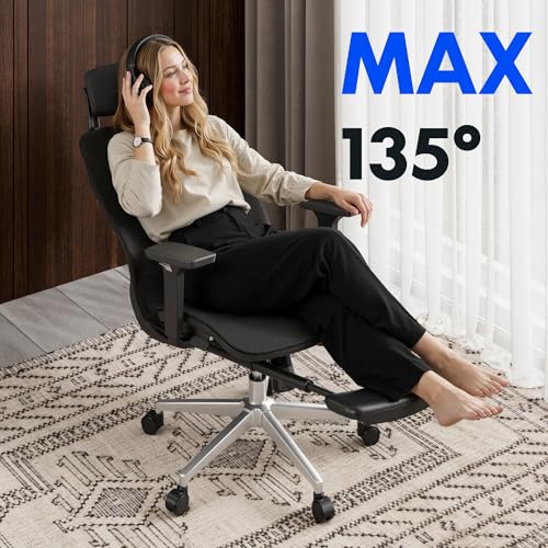 FLEXISPOT Massage Office Chair with Footrest, High Back Ergonomic Desk Chair with Adjustable Headrest, 3D Armrests, 2D Lumbar Heated Shiatsu Massage, 4-Position Recline, Mesh Seat, Black