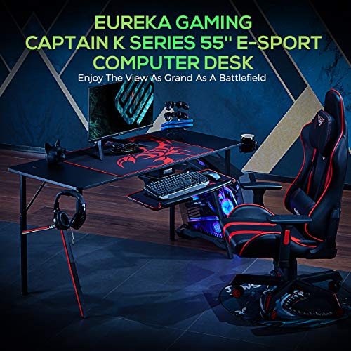 EUREKA ERGONOMIC Gaming Desk 55 inch, Controller Stand, Cup Holder, Headphone Hook, Mouse Pad, Black