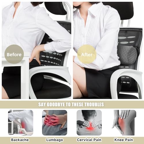 Lumbar Roll Pillow for Lower Back, Lumbar Support Foam Roll Cushion with Pillowcase and Upgraded Strap for Office, Chair, Car, Seat Pain Relief & Improving Posture (Light Grey, Short-11*4.3'')