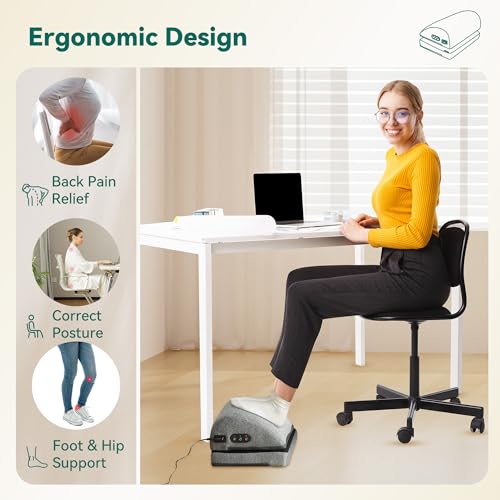 Snailax Heated Foot Rest Under Desk at Work, FSA Eligble Desk Foot Stool with Heat & Vibration Massage, Fathers Day Dad Gifts for Men, Foot Warmer Feet Heater for Office Chair, Gaming Home Use