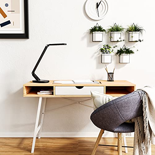 JKSWT LED Desk Lamp, Eye-Caring Table Lamps Natural Light Protects Eyes Dimmable Office Lamp with 5 Color Modes USB Charging Port Touch Control and Memory Function, 10W Reading Lamp,Black