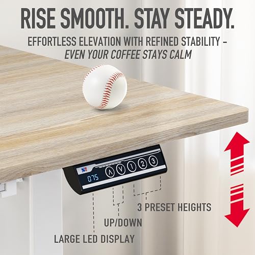 SHW 55 x 28 Inches Electric Height Adjustable Standing Desk with Drawer and Memory Preset, Maple