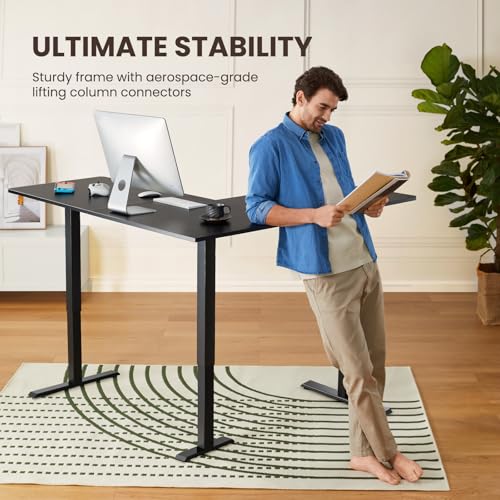 ErGear L Shaped Standing Desk, 63"x55" Electric Adjustable Height Sit Stand up Desk, Ergonomic Large Computer Table, Left & Right Interchangeable Installation, Suitable for Home Office, Black