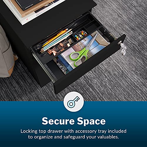 Vari Essential File Cabinet - Home Office Filing Cabinet with Three Drawers for Storage - Metal Storage Cabinet with Roll-and-Lock Caster Wheels & Lockable Top Drawer - Fully Assembled (Black)