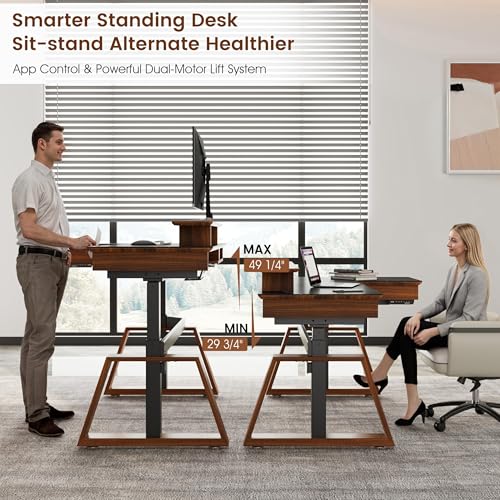 EUREKA ERGONOMIC Electric Standing Desk with Dual Drawers,63 Inche Executive Desk,Height Adjustable L-Shaped Office Desk, Computer Workstations with Monitor Stand,Right/Black