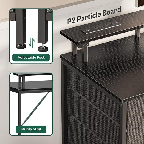 Huuger 47 Inch Computer Desk with Power Outlets and LED Lights, Gaming Desk with 4 Drawers, Office Desk with Monitor Stand, Study Work Home Office, Small Spaces, Black