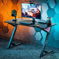 ARES WING Gaming Desk RGB 47 Inch - Z Shaped Gaming Table with LED Light and DIY Control Cable, Computer Desks for Home and Office, Black