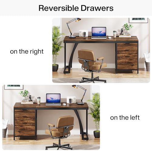 Tribesigns Computer Desk with 3 Drawers, 59-Inch PC Desk with Reversible Drawers, Industrial Study Writing Table Workstation with File Storage for Home Office, Rustic Brown