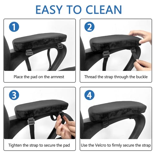 SERENIFIA Office Chair Armrest Covers – Memory Foam Armrest Pads Ergonomic Forearm Support Pillow with Non-Slip Cushion for Office Chairs Gaming Chairs Wheelchairs (Black, Set of 2)