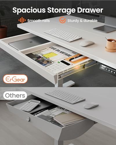 ErGear 48 x 24 inch Electric Standing Desk Adjustable Height with Drawers, 4 Memory Height Settings, Sit Stand Up Desk for Home Office & Computer Workstation, White
