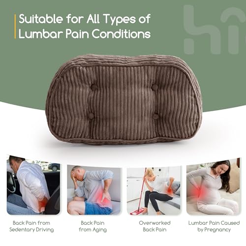 HIGOGOGO Lumbar Support Pillow for Recliner Chair/Accent Chair/Couch/Office Chair, Tufted Corduroy Back Support Cushion for Elderly, Recliner Cushions for Back Rest, Pain Relief, Reading, Brown