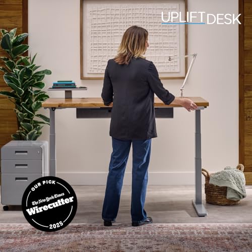 UPLIFT DESK V3 2-Leg Walnut Laminate Wood Standing Desk – Adjustable Height, Advanced 1-Touch Memory Keypad, Under Desk Cable Management, Wire Grommets & Rocker Board (Black C-Frame, 72 x 30 inch)