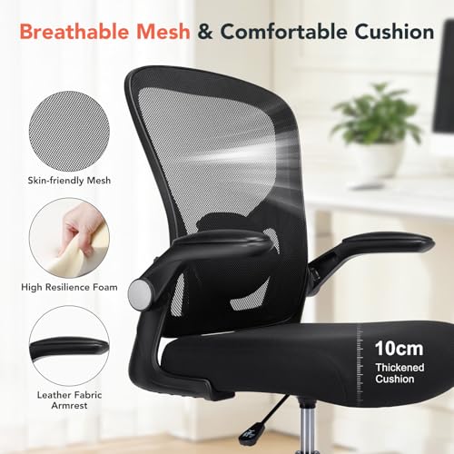 shipborne Drafting Chair, Tall Office Chair for Standing Desk, Mesh High Desk Chair with Flip-Up Armrests, Ergonomic Office Chair with Lumbar Support, Adjustable Footrest Ring Studio Chair, Black
