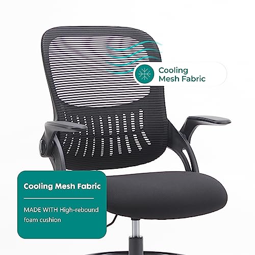 DUMOS Drafting Chair for Standing Desk, Counter Height Adjustable, Flip-up Arms, Ergonomic Mid Back Mesh Rolling Work 360° Swivel Office Computer Chairs with Wheels, for Bedroom Livingroom, Ink