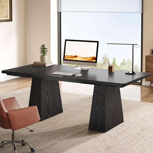 Tribesigns 63-Inch Executive Desk, Modern Black Office Computer Desk with Sturdy Double Pedestal, Large Study Writing Table Simple Workstation for Home Office