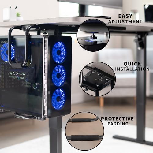 VIVO Heavy Duty Adjustable Under-Desk PC Mount, Home and Office Computer CPU Holder with Secure Locking, Supports up to 66 lbs, Black, MOUNT-PC04B