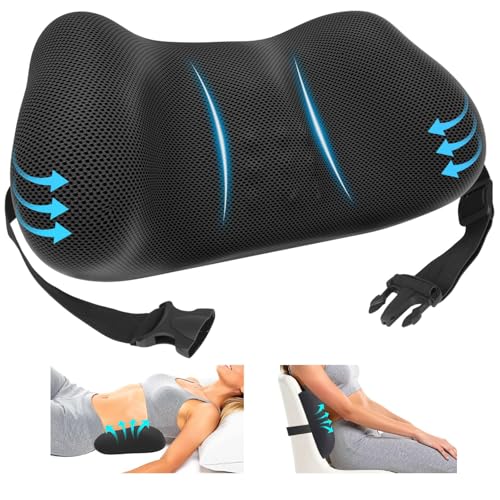 ComfyInLove Lumbar Support Pillow for Office Chair, Memory Foam Lower Back Support, Ergonomic Lumbar Pillow with Adjustable Strap, Breathable Cover (Black)