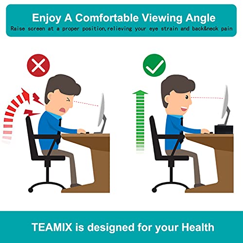 TEAMIX 20 Inch Monitor Stand Riser, Black Desktop Stand for PC/TV/Laptop/Printer, Wood Monitor Riser with Storage, Computer Stand Keyboard Organizer