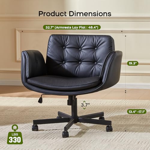 amseatec Criss Cross Office Chair, PU Leather Vanity Chair with 5-Level Adjustable Armrests & Swivel, Ergonomic Criss Cross Chair for Home Office Bedroom Makeup（Black）