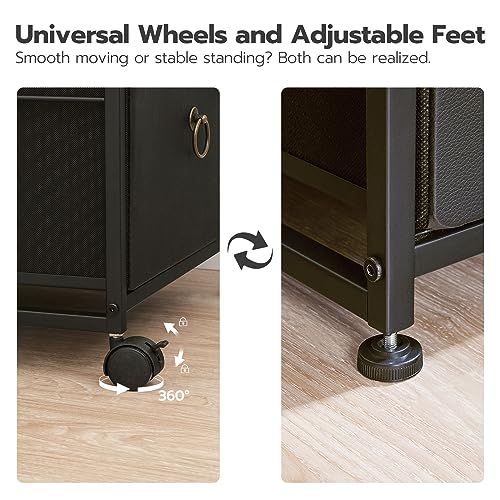 HOOBRO File Cabinet, 2-Drawer Vertical Mobile Office Cabinet, Rolling Printer Stand, for A4/Letter Size Files, Nonwovens Drawer, for Home Office, Rustic Brown and Black BFK21WJ01