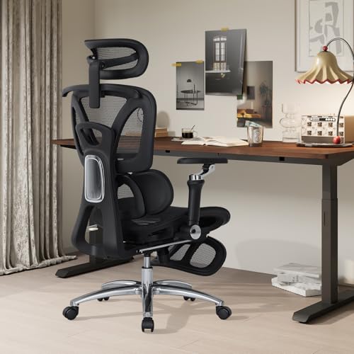 MALOL Ergonomic Office Chair, 400lbs High Back Mesh Desk Chair with 6D Armrests, 3D Headrest, Adjustable Lumbar Support, Seat Depth Adjustment, Tilt Lock, Metal Base & PU Wheels, Black