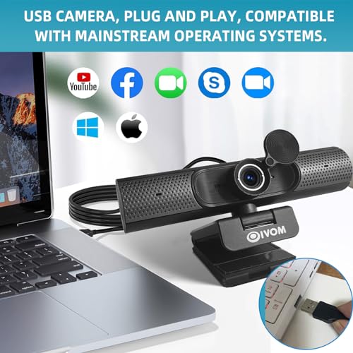 Oivom Webcam with Microphone and Speaker, 1080P Web Camera for Desktop Computer Laptop, USB Camera with Physical Privacy Cover,Plug and Play, Streaming Webcam, Wide Angle PC Cam (1080p mic Speaker)