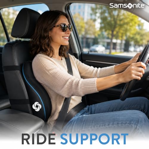 Samsonite Memory Foam Lumbar Support Pillow, Ergonomic Back Cushion for Office Chair, Gaming Chair, Automotive Full Back Support, Home Essentials for Sitting Comfort and Posture Relief, Black