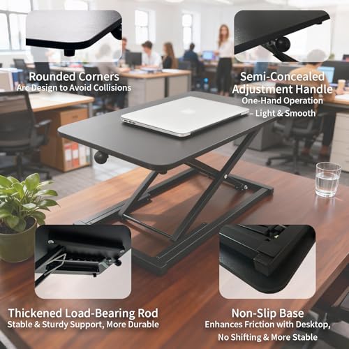 Amestar 23.6 Inch Standing Desk Converter Adjustable Height, Black Computer Desk, Sit Stand Tabletop Monitor and Laptop Riser Platform Workstation, Computer Keyboard Stand for Desktop