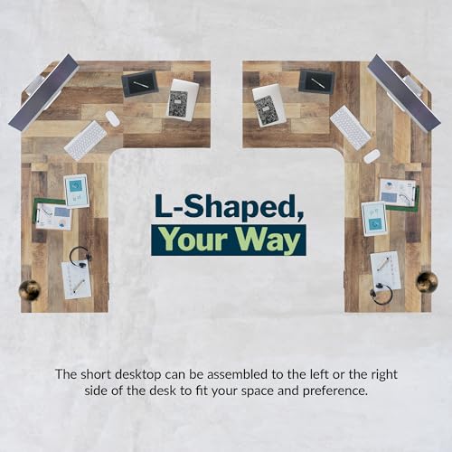 Vari ComfortEdge 80x60 L-Shape Electric Standing Desk – Height Adjustable Sit-Stand VariDesk for Corner Office with Reversible Left/Right Design + Reclaimed Wood/Slate Legs (Ships in 3 Boxes)
