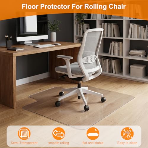 Chair Mat for Hardwood Floor, 35.5" x 47.5" Clear Office Chair Mat for Hardwood Floors with Lip, Desk Chair Mat for Rolling Chair, Smooth Rolling Desk Chair Mat, Easy-Clean Floor Protector