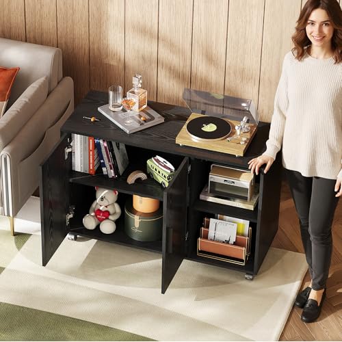 DEVAISE Office Storage Cabinet with Doors and Shelves, Lateral Printer Stand for Office Supplies and File Storage, Filing Cabinet for Home Office, Black