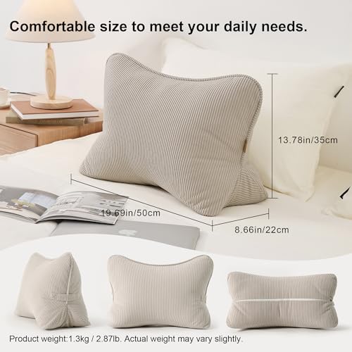 Ailuteie Pat. Pend. Corduroy Lumbar Support Back Pillow for Watching TV, Reading & Gaming, Ergonomic Triangle Support Cushion for Sofa, Armchair & Bed Sitting, Removable Washable Cover, Beige Gray