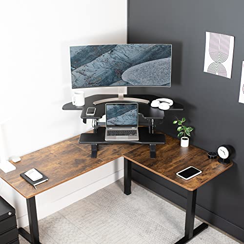 VIVO 43 inch Corner Height Adjustable Cubicle Stand Up Desk Converter, V Series, Quick Sit to Stand Tabletop Dual Monitor Riser Workstation, Black, DESK-V000VC
