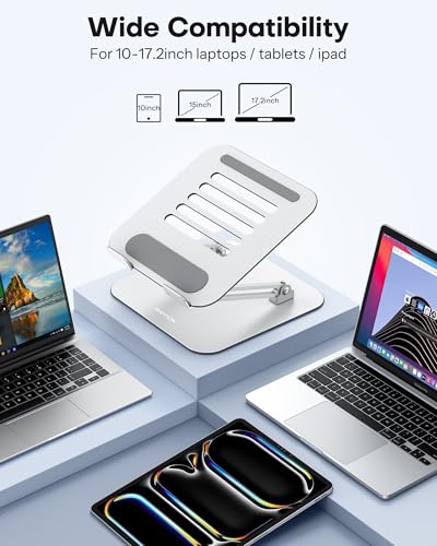 OMOTON Laptop Stand for Desk, Ergonomic Metal Adjustable Laptop Stand, Laptop Holder Riser with Cooling Function, Computer Stand Compatible with MacBook and All Laptops (10-17.2 inch), Silver