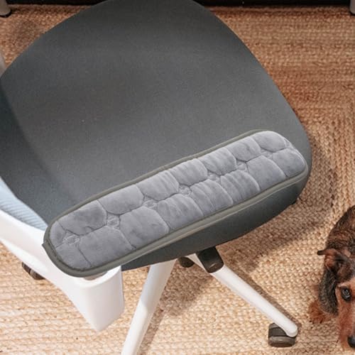 Garneck 2 Pack Office Chair Armrest Pads with Elastic Strap: Non-Slip Plush Gaming Chair Arm Covers Grey Soft Forearms Support Cushions for Desk Computer & Wheelchair