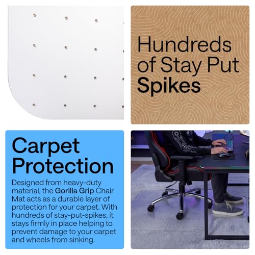 GORILLA GRIP Slip Resistant Clear Office Chair Mat for Carpet Floors, Smooth Rolling Glide Under Desk, Heavy Duty Plastic Computer Mats and Carpeted Floor Protector, Work and Gaming Chairs, 29x47